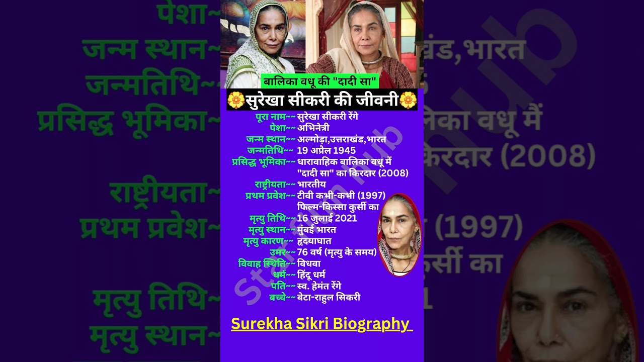 Biography of Surekha Sikri//सुरेखा सीकरी की जीवनी//