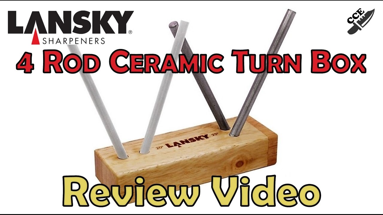 Lansky 4-Rod Turn Box Hardwood Ceramic Knife Sharpener Medium & Fine Grit  #LCD5D 