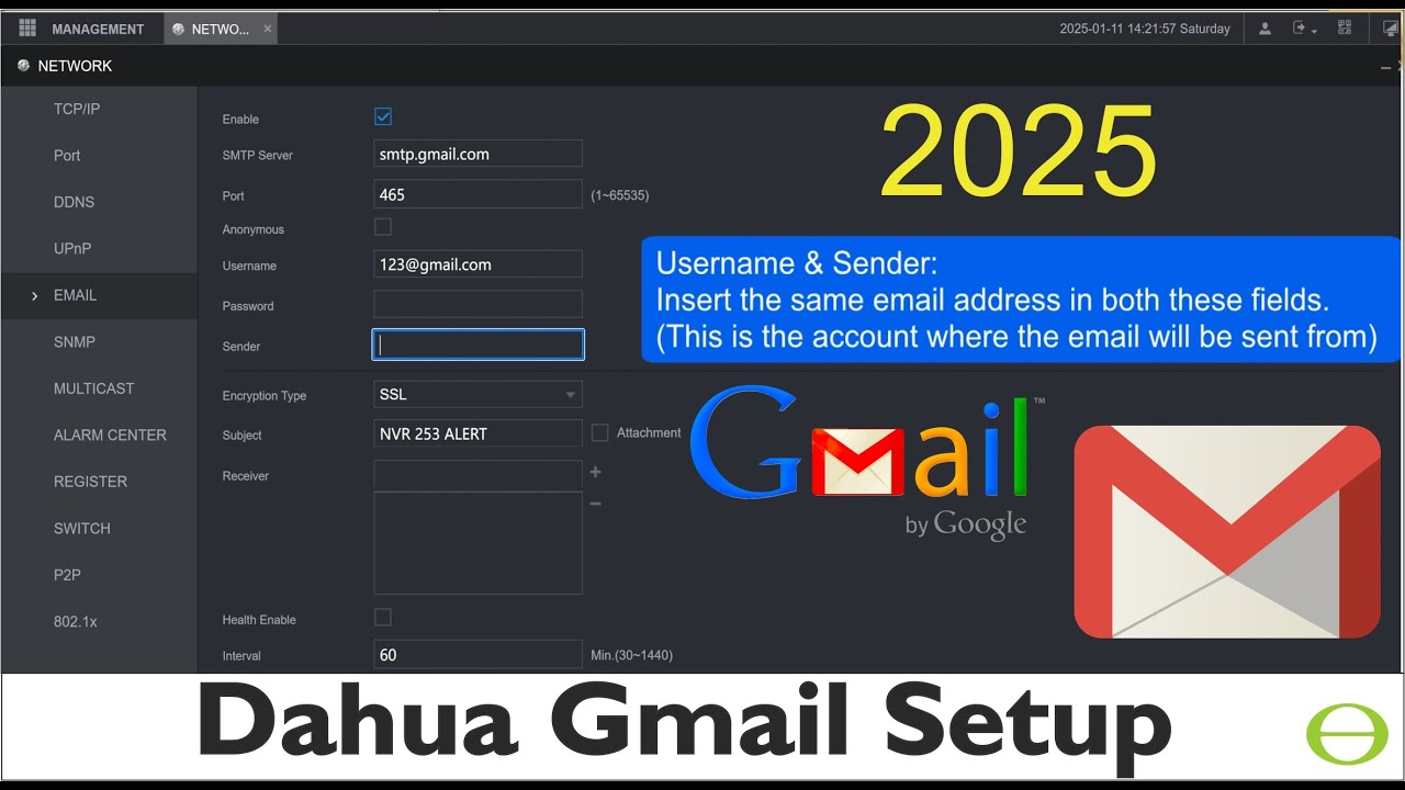 How to Set Up Email (Gmail) on a Dahua NVR, DVR, or Camera - 2025 and working