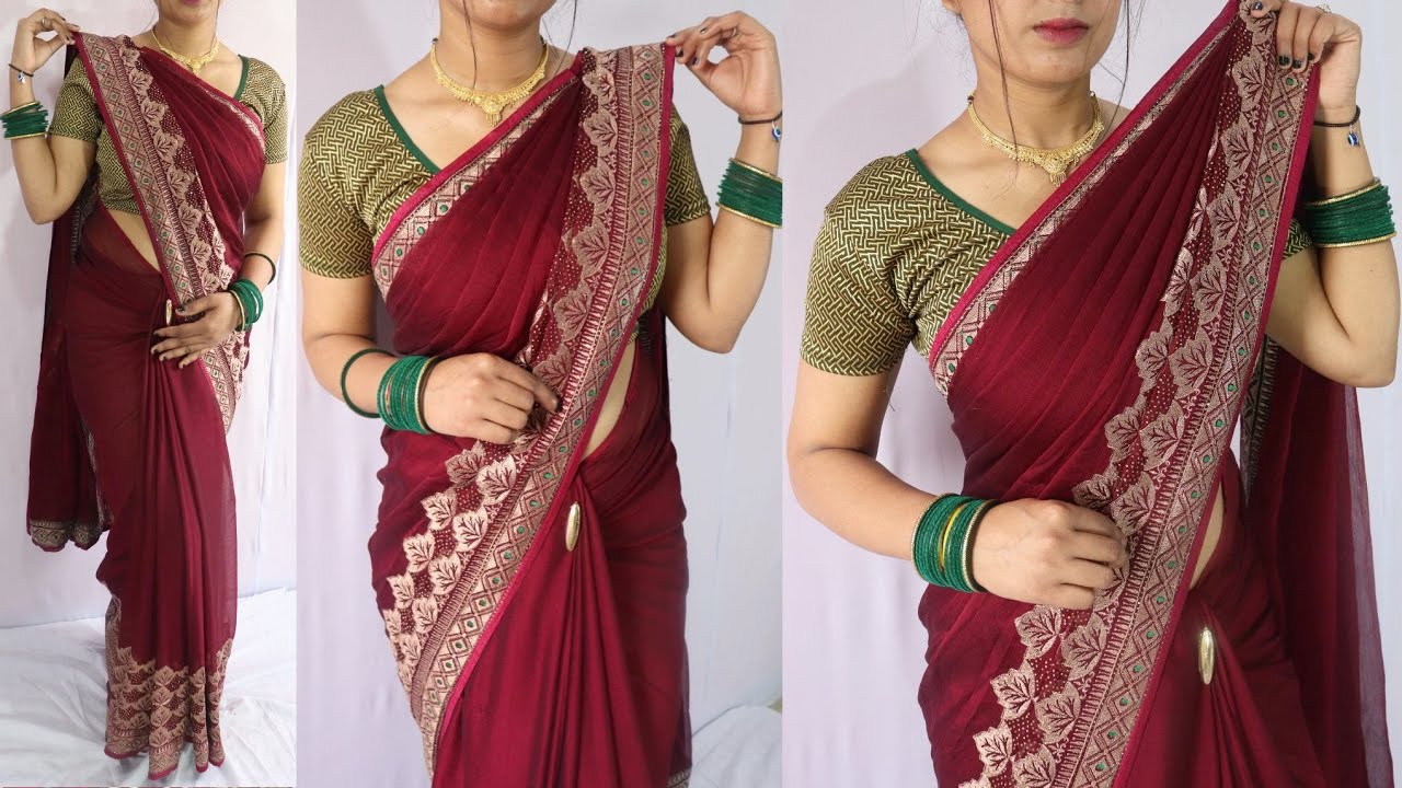 Chiffon Saree Draping Tutorial Step By Step Easy And Simple Saree 