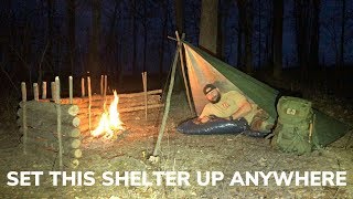 Solo Overnight in an Emergency Free Standing Shelter and Campfire 3 Cheese Bacon Potatoes Hobo Style