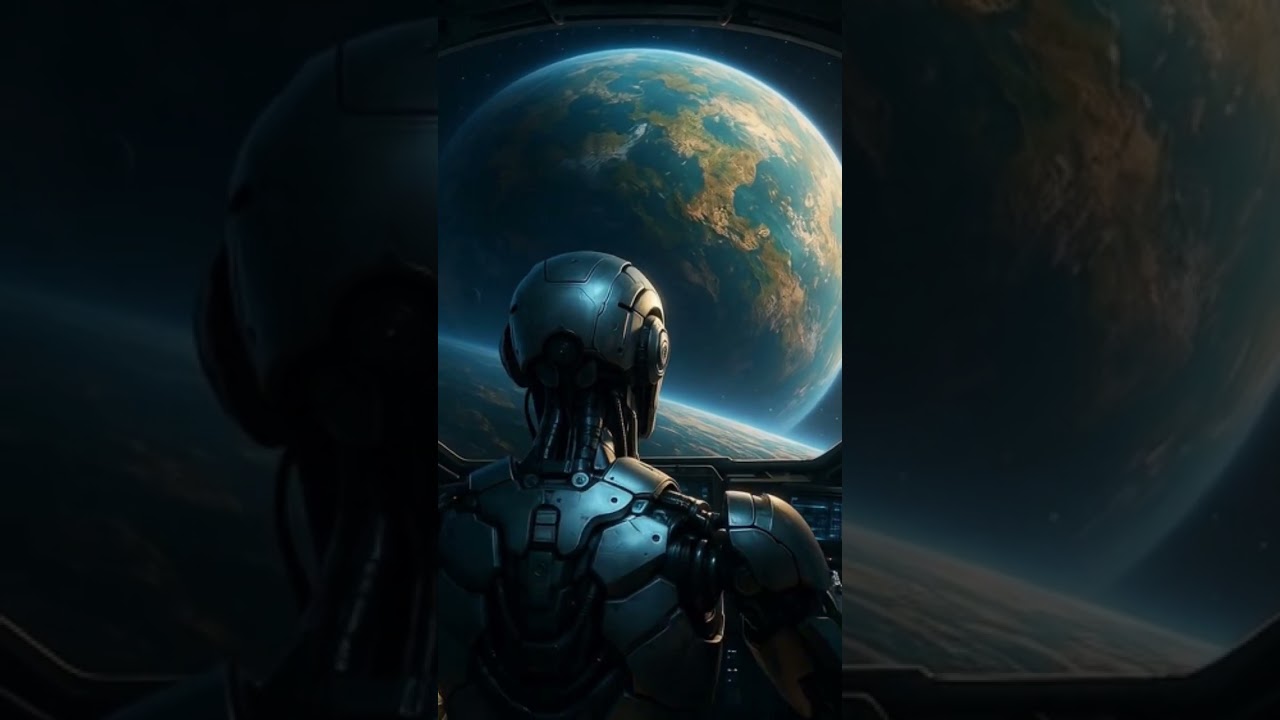 Robot discovering new plants in space.  