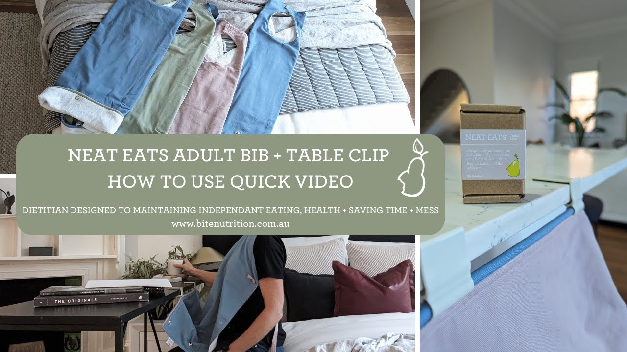 Neat Eats Adult Bib How to Use Including Table Clips - YouTube