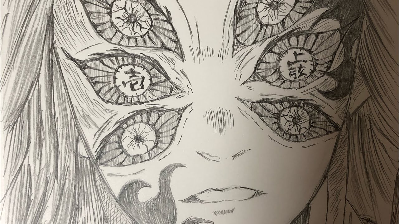 鬼滅の刃 上弦の壱 黒死牟 こくしぼう の絵を描く 模写 シャープペン画 Demon Slayer Kokushibou Drawing Youtube