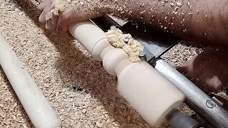 Wooden Turning using Custom Lathe Machine | Khaby Crafts And Creations