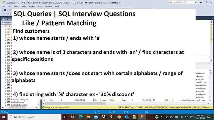 SQL Interview Query | Find names that start/end with 'a' | More examples | Like | Pattern Matching