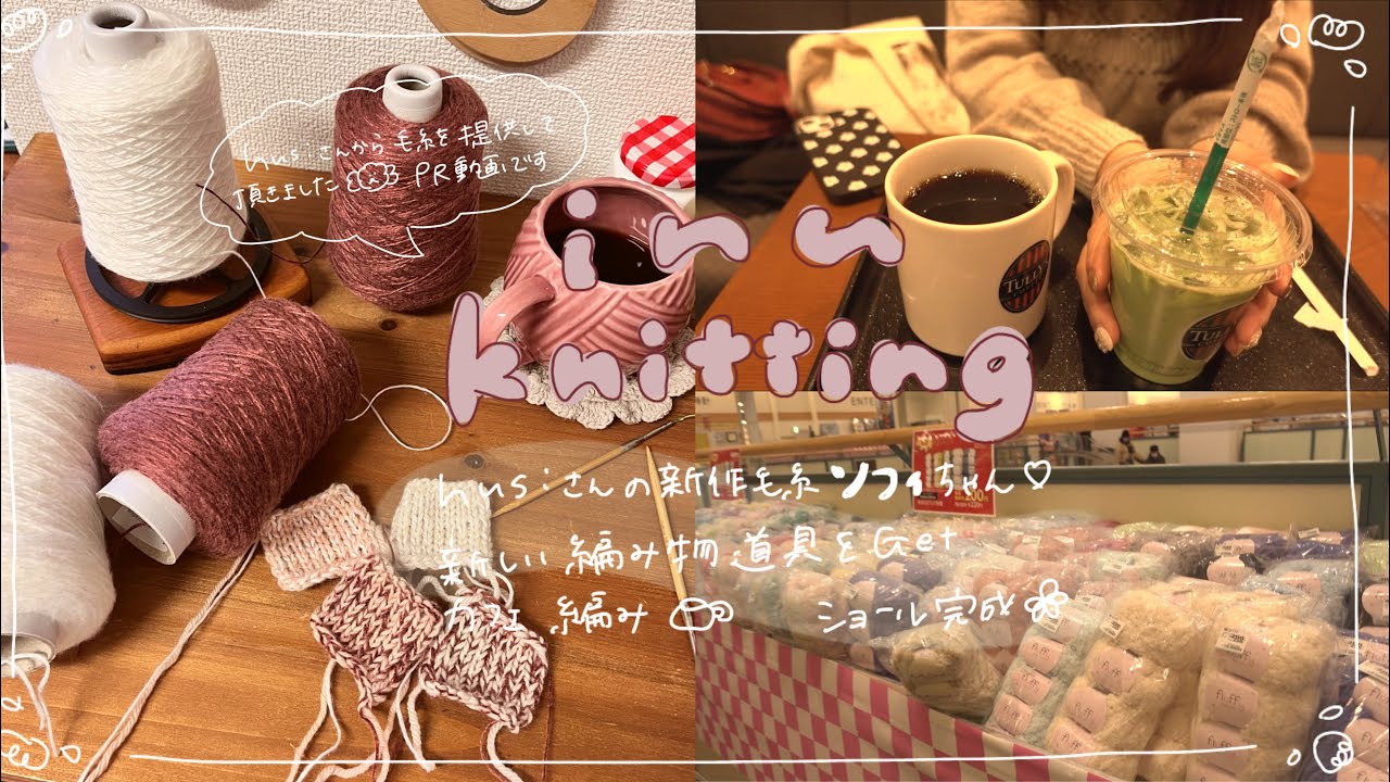 vlog🧶hus:さんの新作のソフィちゃんを編む/新しい編み物道具GET/カフェ編み/犬と編み物/ショール完成✨