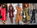 Top stylish&trendy long leather trench coat outfits designs/celebrities in long leather trench coat