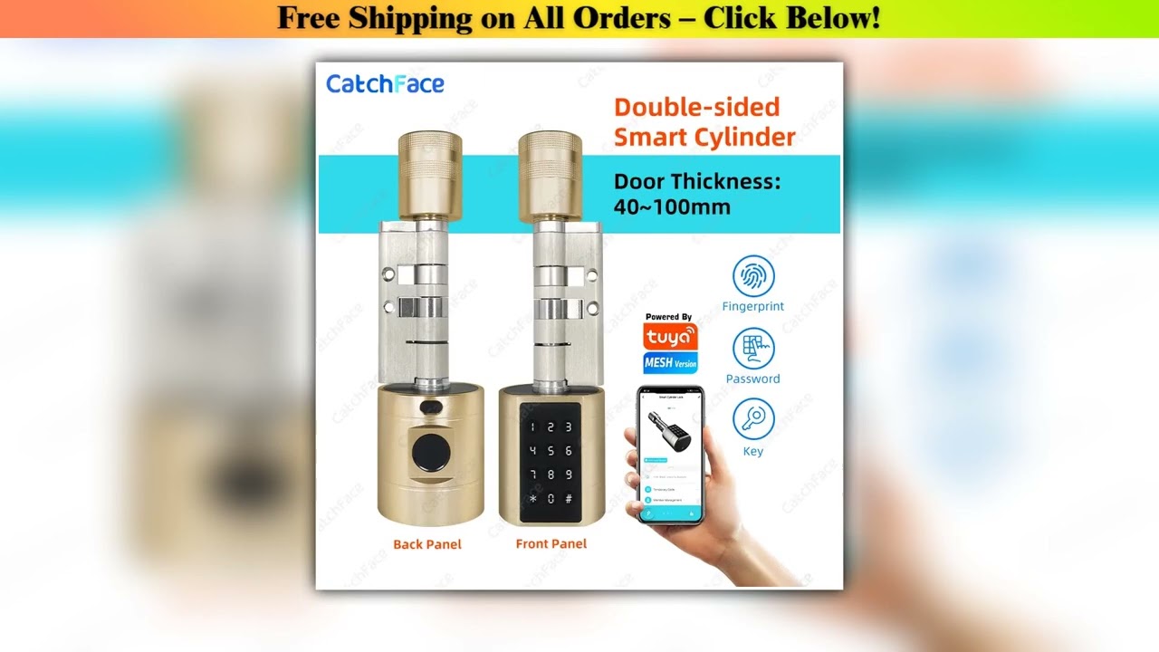 Catchfcae New Adjustable Replacement Tuya APP Fingerprint Cylinder Electronic Smart  Door Lock