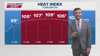 Dangerous heat continues for Monday and Tuesday, heat index values near 110°