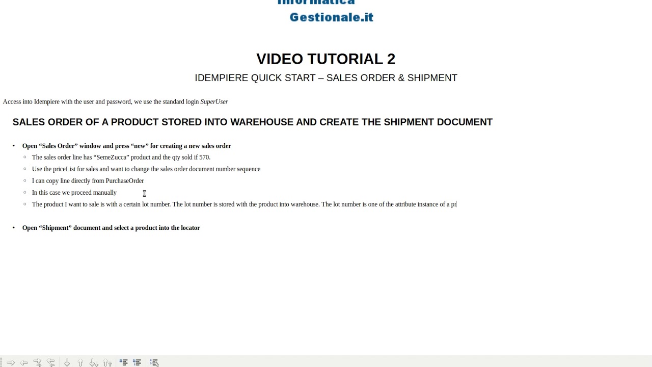 Quick Start Idempiere 7.1: Sales Order And Shipment