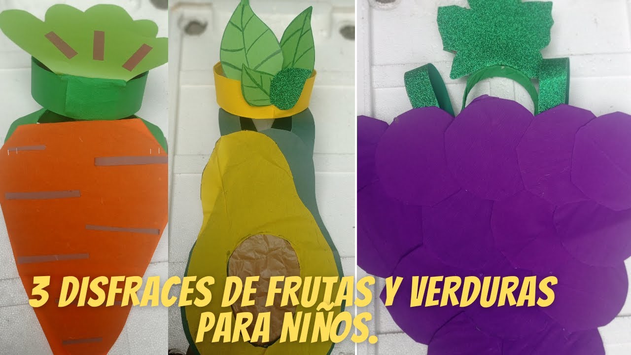 3 DISFRACES DE FRUTAS Y VERDURAS CON MATERIALES RECICLADOS ♻️