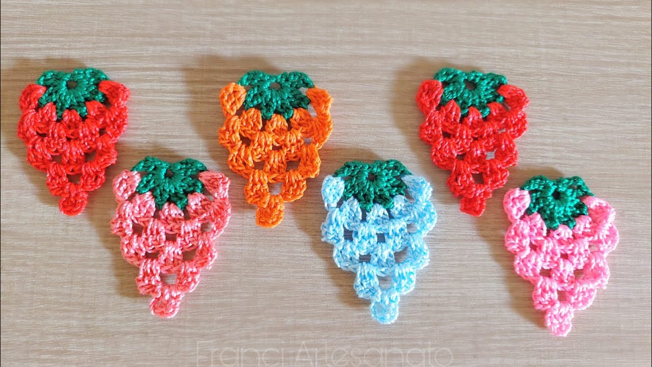 MINI MORANGOS DE CROCHÊ PARA APLICAÇÃO 🍓 | PASSO A PASSO - FRANCI ARTESANATO