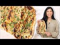 Grilled scallion garlic naan crispy chewy buttery and delicious