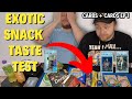 Exotic Snack Taste Test with ratings! Carbs and Cards Ep. 1 - The Intro to eating and Collect-A-Con