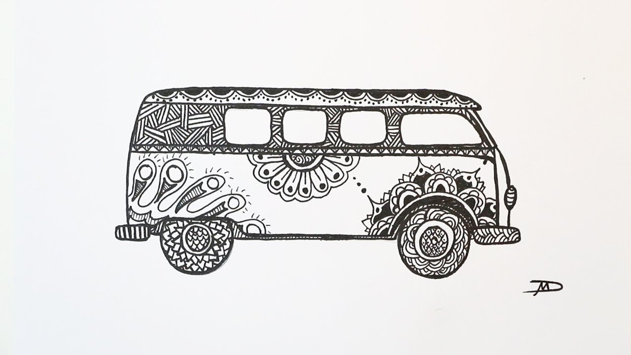 vw bus drawing easy