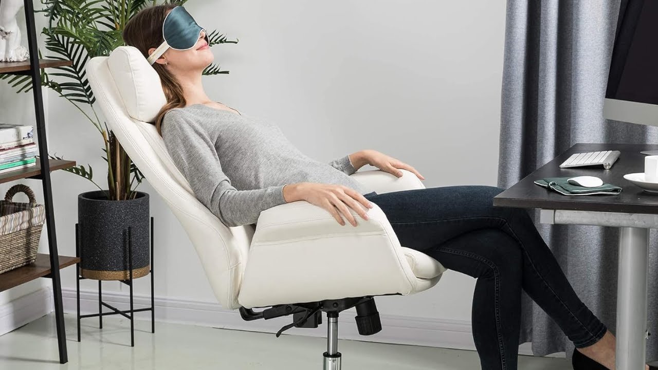 Glitzhome Home High-Back Office Chair Leather Adjustable Swivel Desk Chair