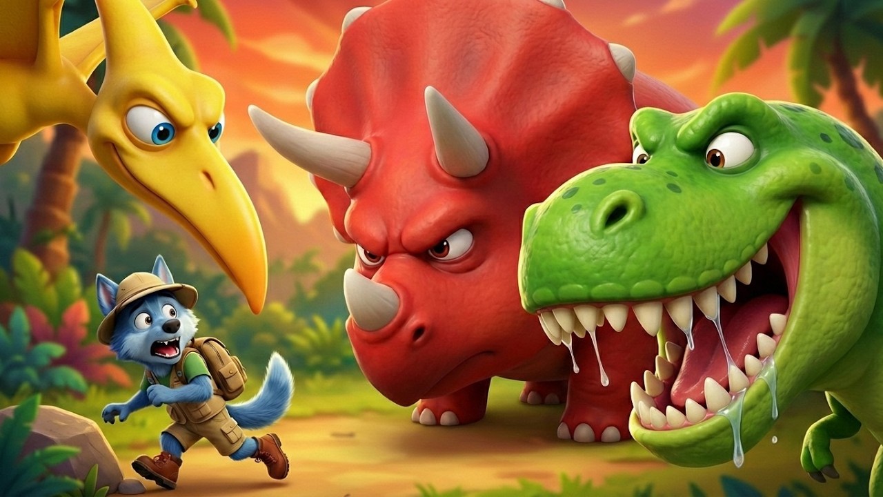 Dinosaur Song for Kids! 🦖 3 BIG Dinosaurs & T-Rex Dino Hunt! 🌋 Funny Cartoons