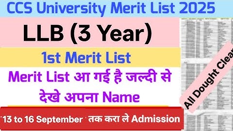 CCS University LLB 1st Merit List 2025 | CCSU LLB Campus & College 1st merit list 2025 (All Details)