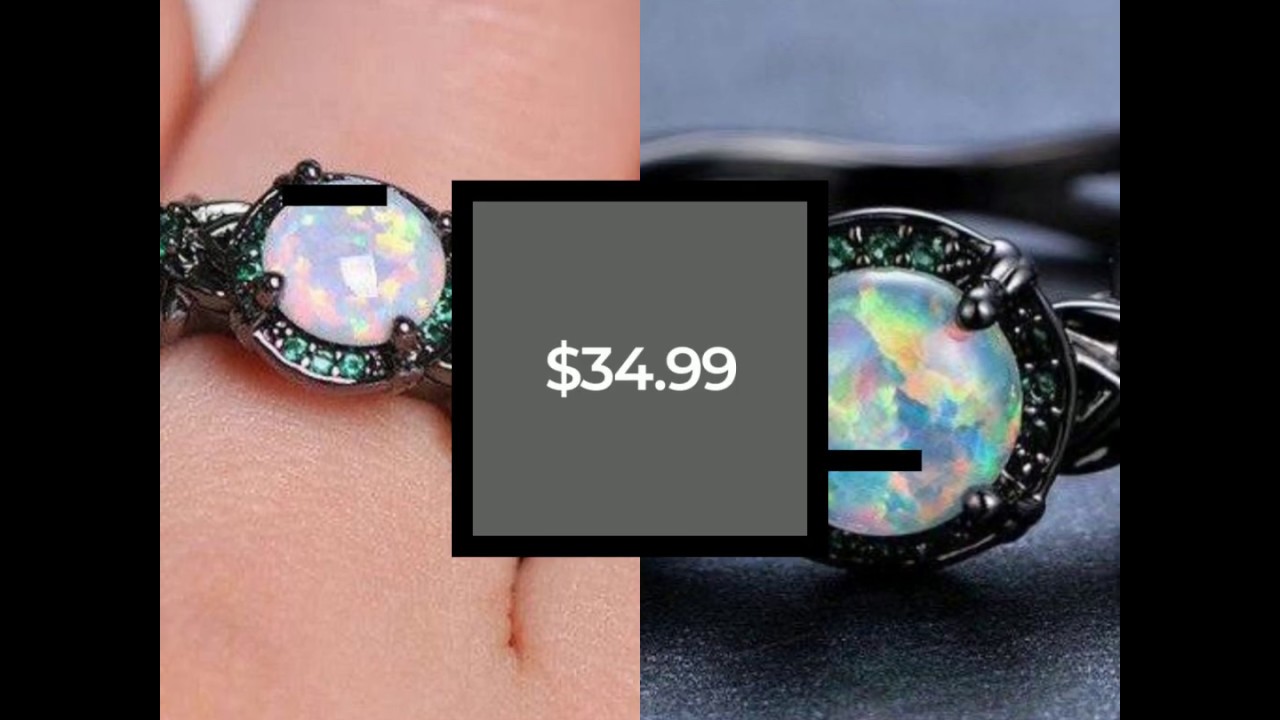 Black Gold White Fire Opal Ring - Stunning Solid Black Gold Fire Opal 18K Ring