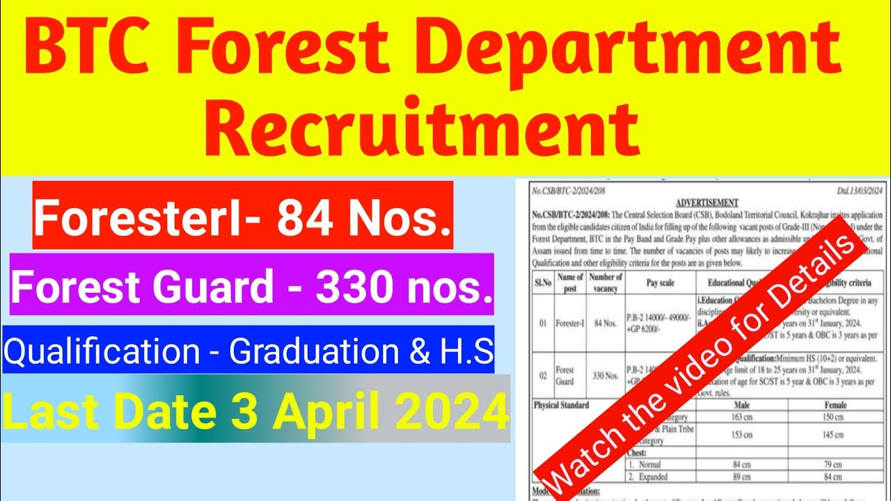 BTR Forest Department Recruitment 2024|| BTC Forester Advertisement| Forester1 & Forest Guard|| BTC