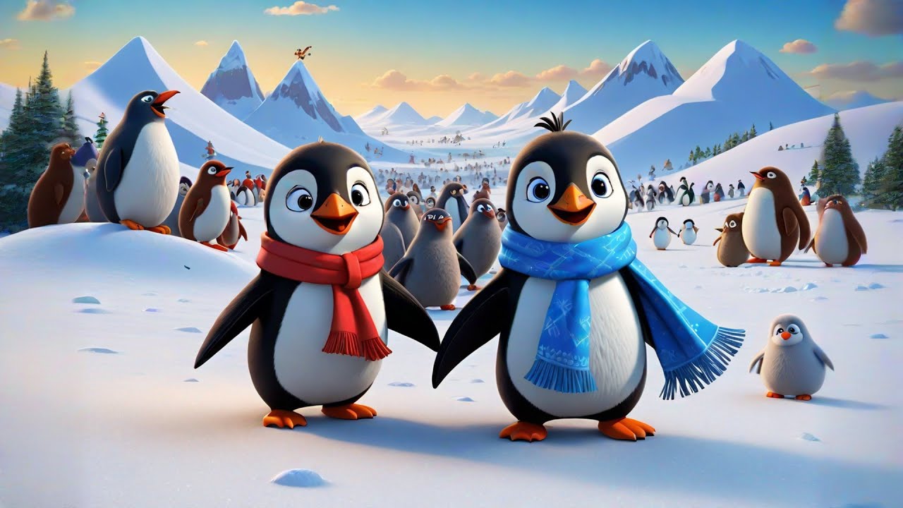 Six Tiny Penguins Slide on Ice | Winter Song for Kids | Animated ...