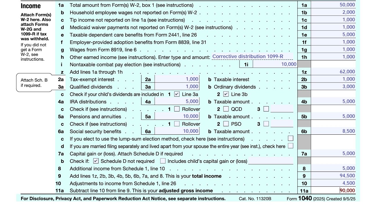 IRS Form 1040 walkthrough (Income)