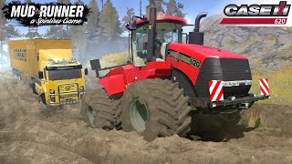 Spintires: MudRunner - CASE IH 620 Big Tractor Pulls The Semi Truck Out Of The Pit