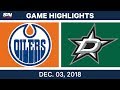 NHL Highlights | Oilers vs. Stars - Dec 3, 2018
