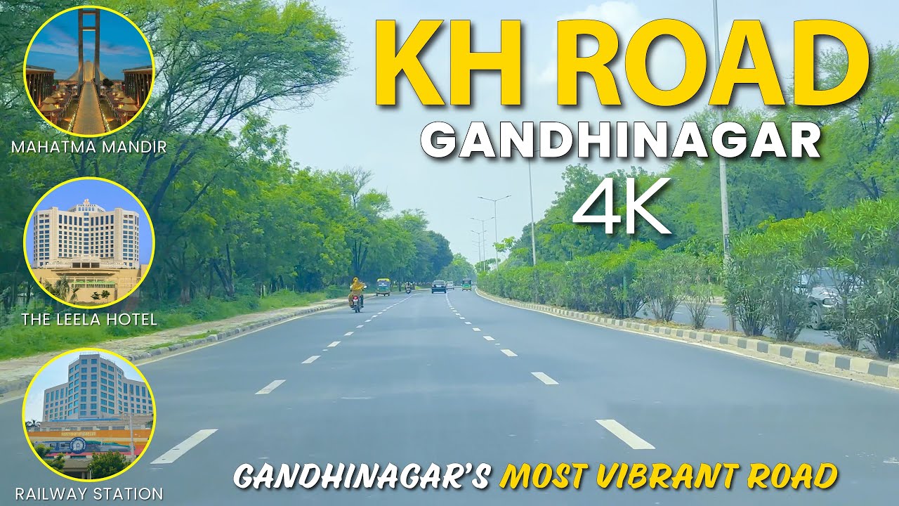 Gandhinagar’s MOST VIBRANT ROAD | KH Road 4K Drive | Mahatma Mandir | Leela Hotel & Railway Station