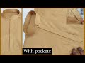 How to sew a kurta  full with side pockets  perfect kurta stitching with attache pockets 