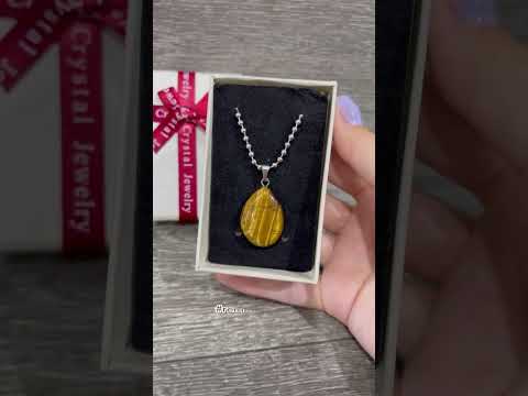 Натуральний камінь Тигрове око кулон у формі краплі у подарунковій коробочці, видео 4