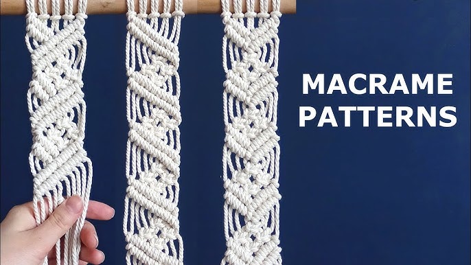 Macrame patterns: spiral knot, twisted ropes and alternating half