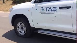 IAG runflat Test on the TLC 200
IAG conducted a runflat test on the Armored Toyota Landcruiser 200 Series. The vehicle test was maintained at a constant speed of 50kms/hour traveling a 50 km distance resulting in a successful test. IAG runflat Test on the TLC 200