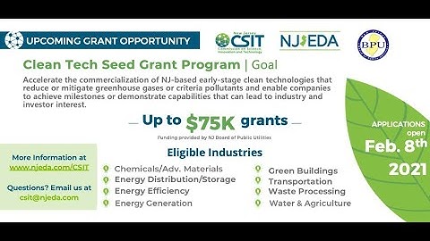 CSIT/NJEDA/NJBPU Clean Tech Seed Grant Program Webinar - January 20, 2021