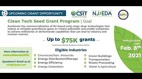 CSIT/NJEDA/NJBPU Clean Tech Seed Grant Program Webinar - January 20, 2021
