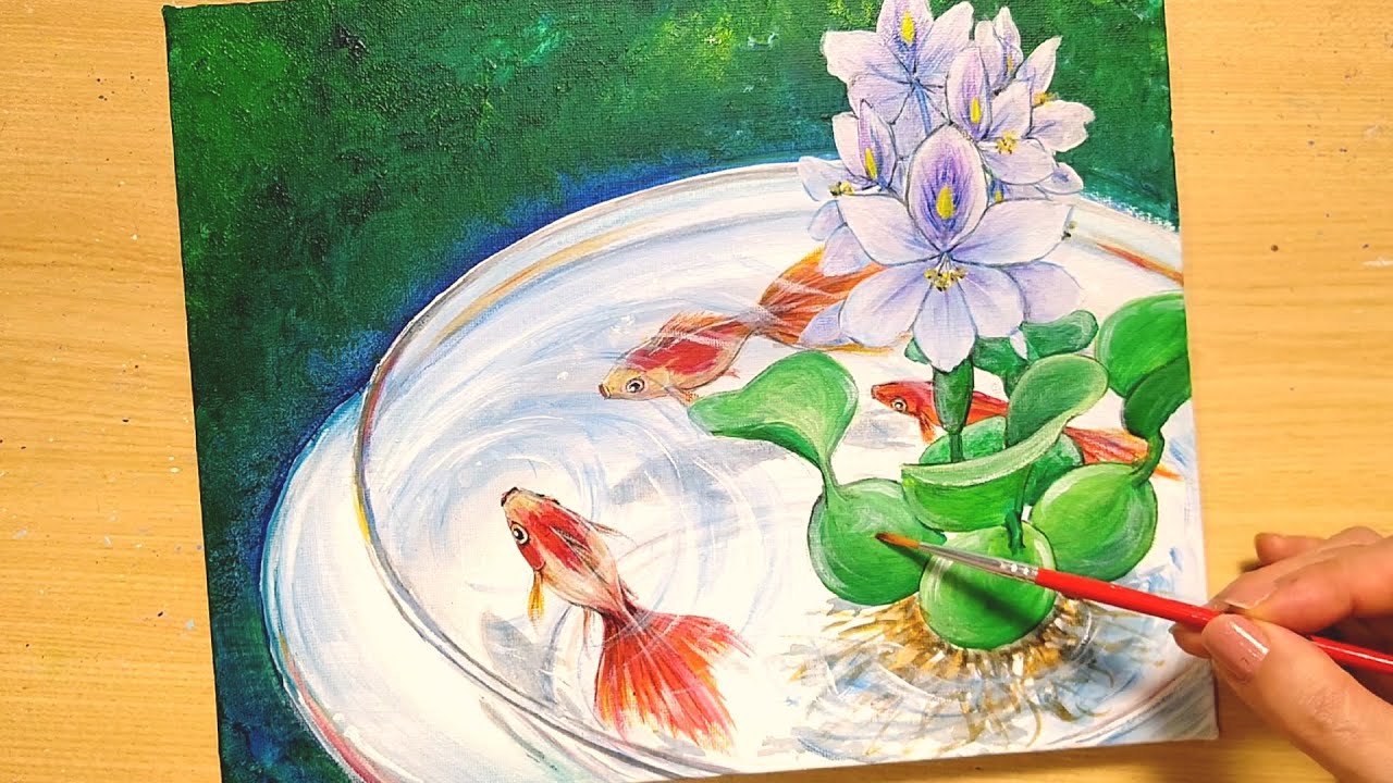 How to draw [goldfish] with acrylic paint / fishbowl / acrylic