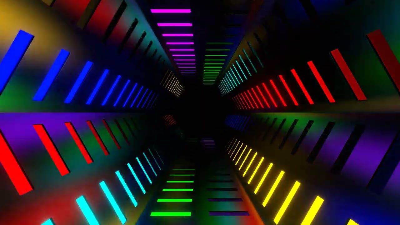 multicolor neon bright light hex tunnel 