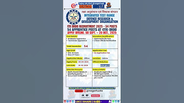 ITR DRDO Apprentice Recruitment 2025 – Apply Offline for 54 Apprentice Posts #shorts #job #govtjobs