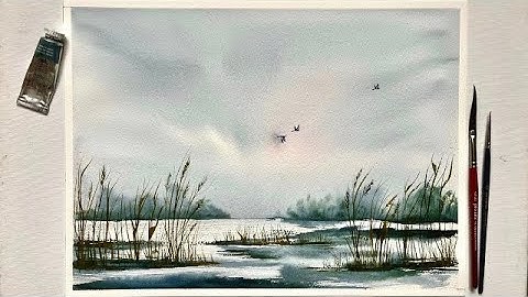 Paint A Loose ATMOSPHERIC Watercolor Landscape WETLANDS Painting, Watercolour Marsh Tutorial Demo