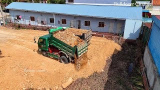 Full Video Project Bury Trash By 10 Wheel - 5Ton Truck Unloading Soil & MITSUBISHI  Dozer Pushing