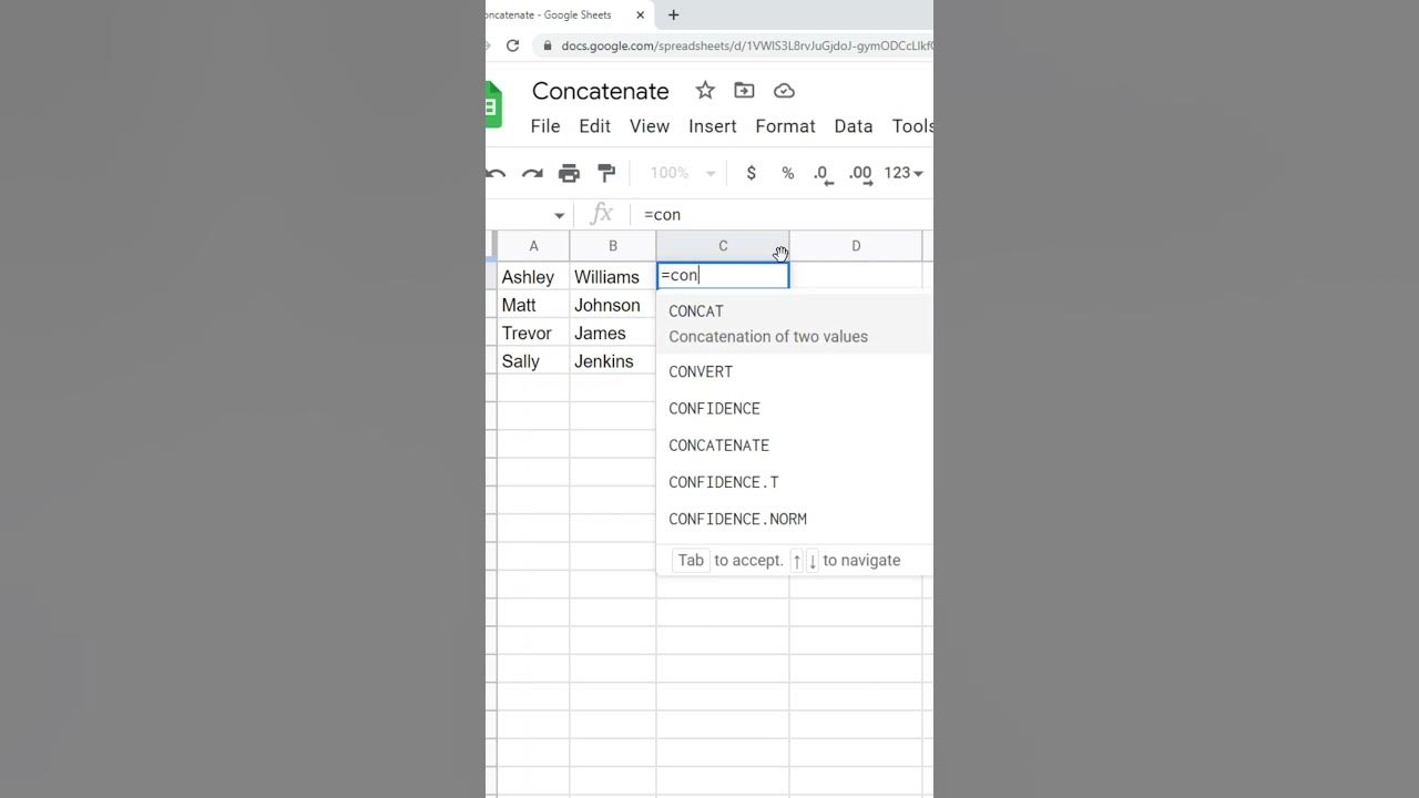 Combining data from two cells together in google sheets youtube