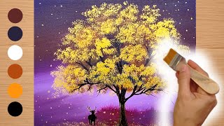 How to Paint a Golden Tree with this technique/ Acrylic Landscape Painting for beginners