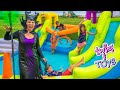 Kate and Lilly Play on GIANT Inflatable Water Park from Maleficent!