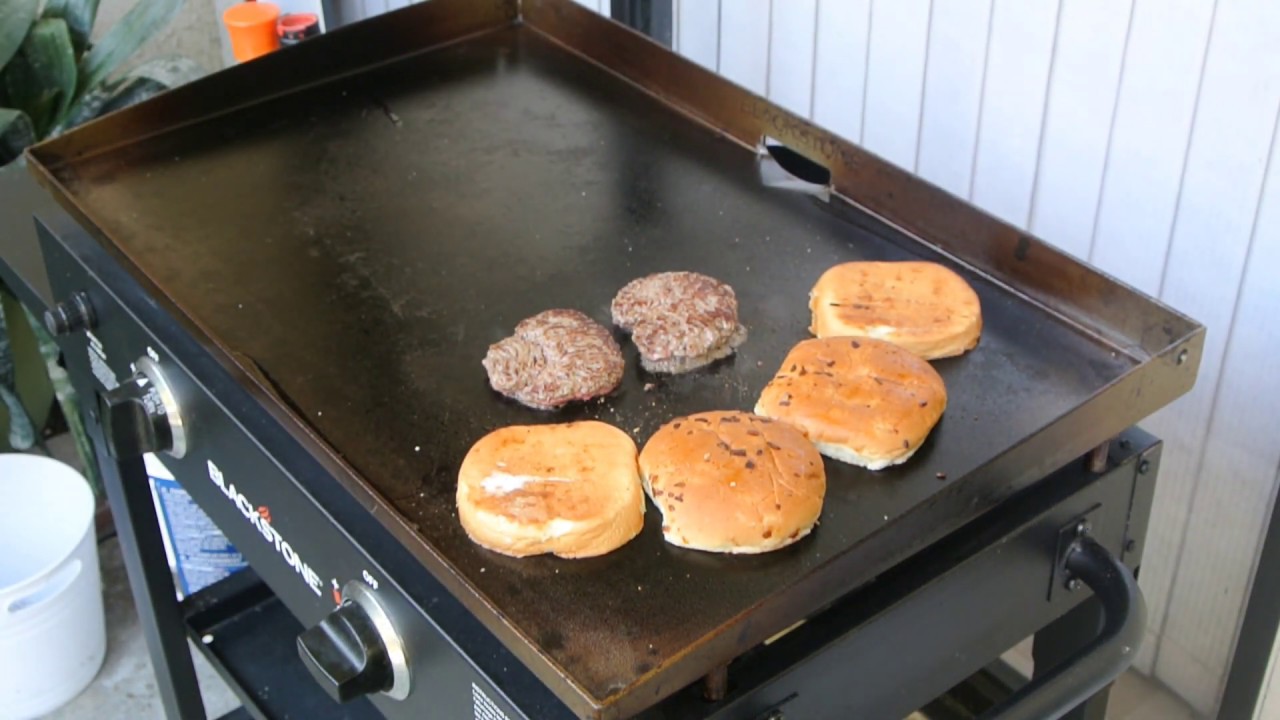 Grilling A Simple Hamburger on a BlackStone Flat Top ...