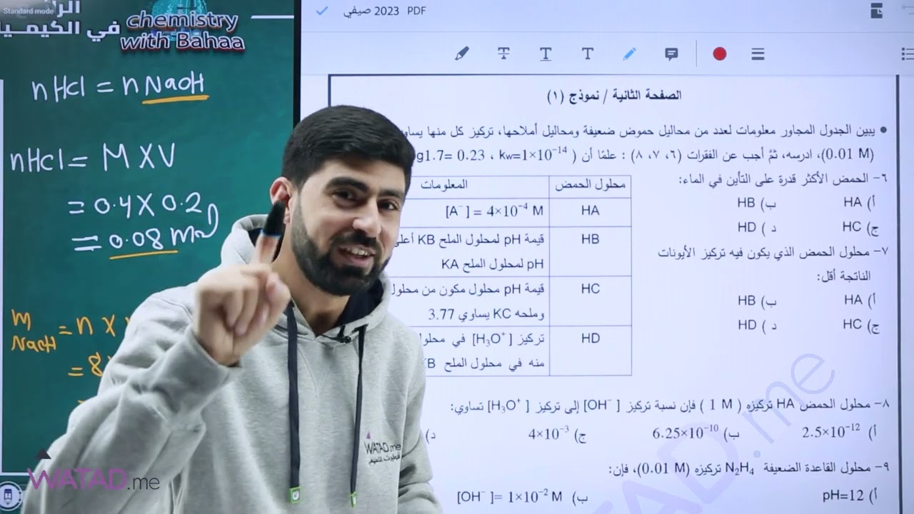 حل وشرح امتحان مادة الكيمياء لدورة الصفية لجيل 2005 مع الاستاذ:- بهاء ابو هيض