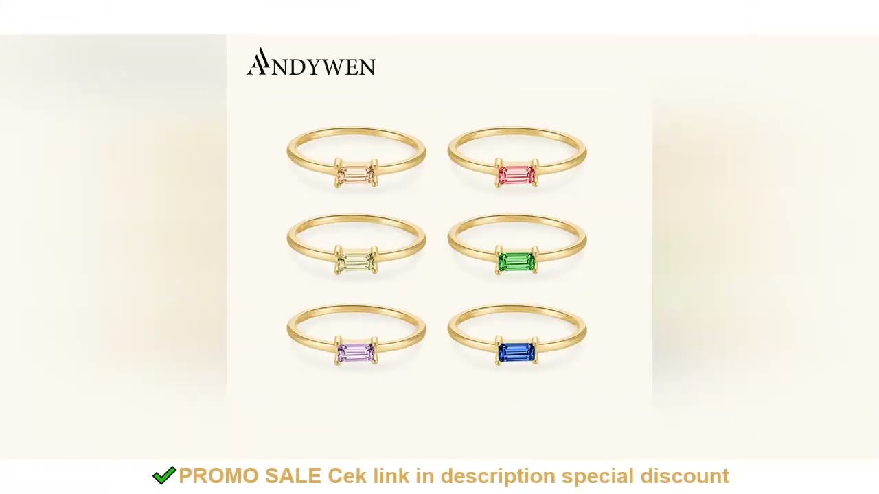 ANDYWEN 925 Sterling Silver 1.5mm Rainbow Ring Slim Round Women Luxury Colorful Zircon CZ Jewelry in
