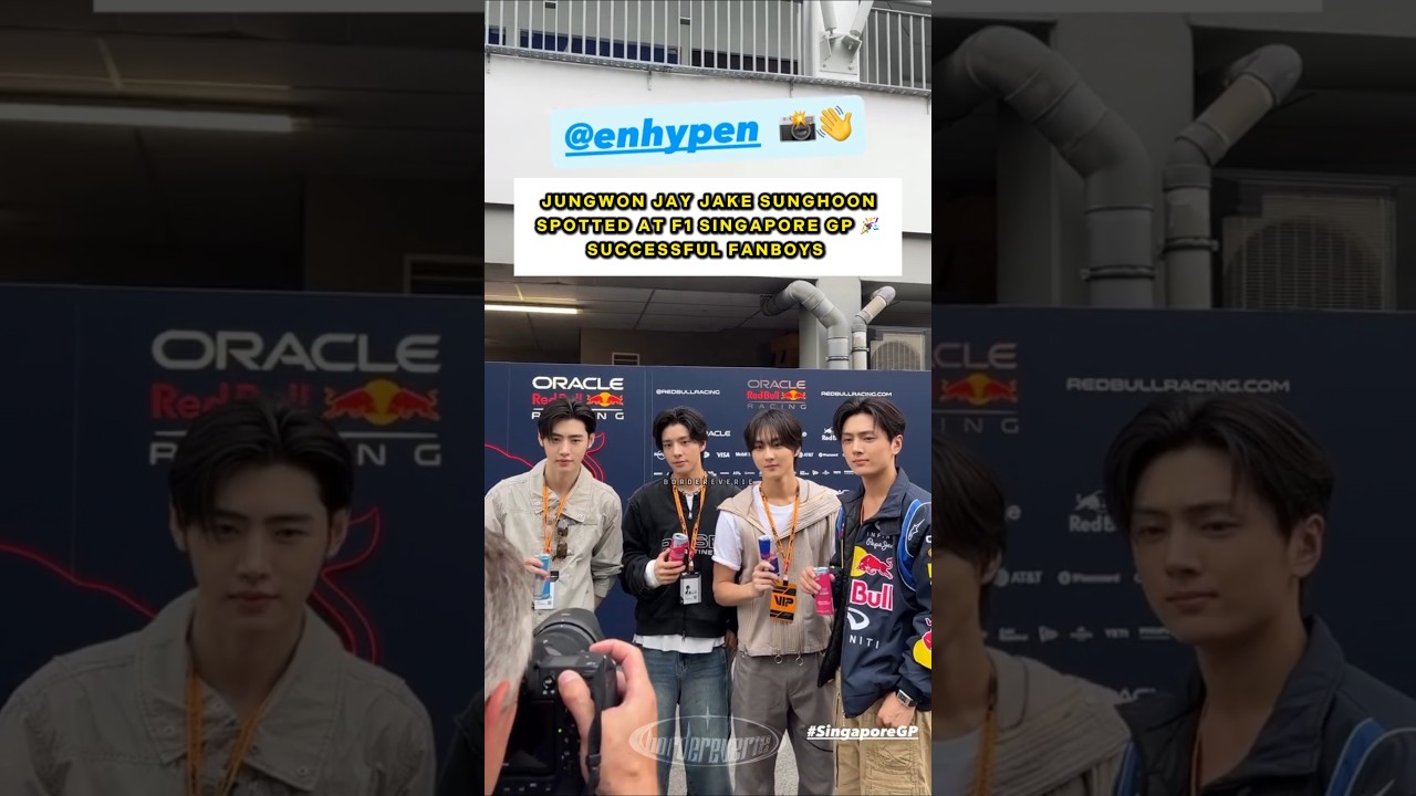 F1 fanboy enhypen Jungwon Jay Jake Sunghoon at F1 Singapore Grand Prix 