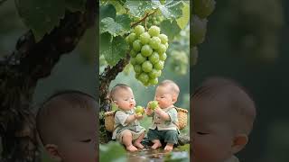🍇 Baby Brothers Eat Grapes in Vineyard | Cutest Farm Moments Ever #shorts #viral