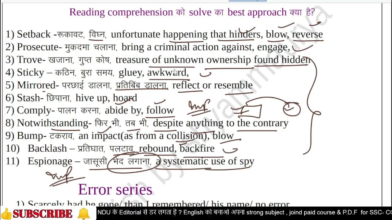 vocabulary from THE Hindu editorial, error detection, fill up PYQs